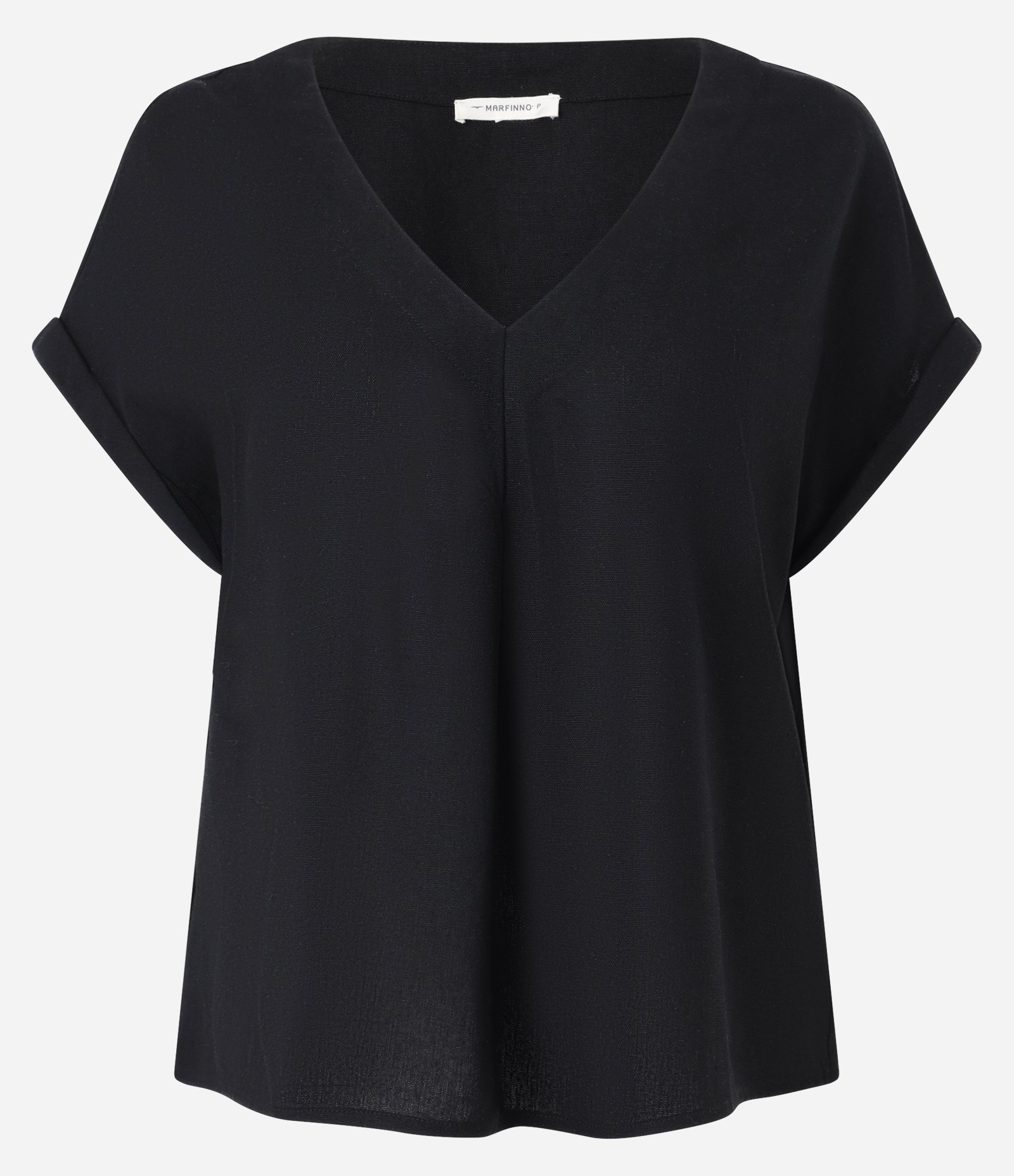 Blusa em Viscolinho com Recorte e Dobra na Manga Curta Preto 5