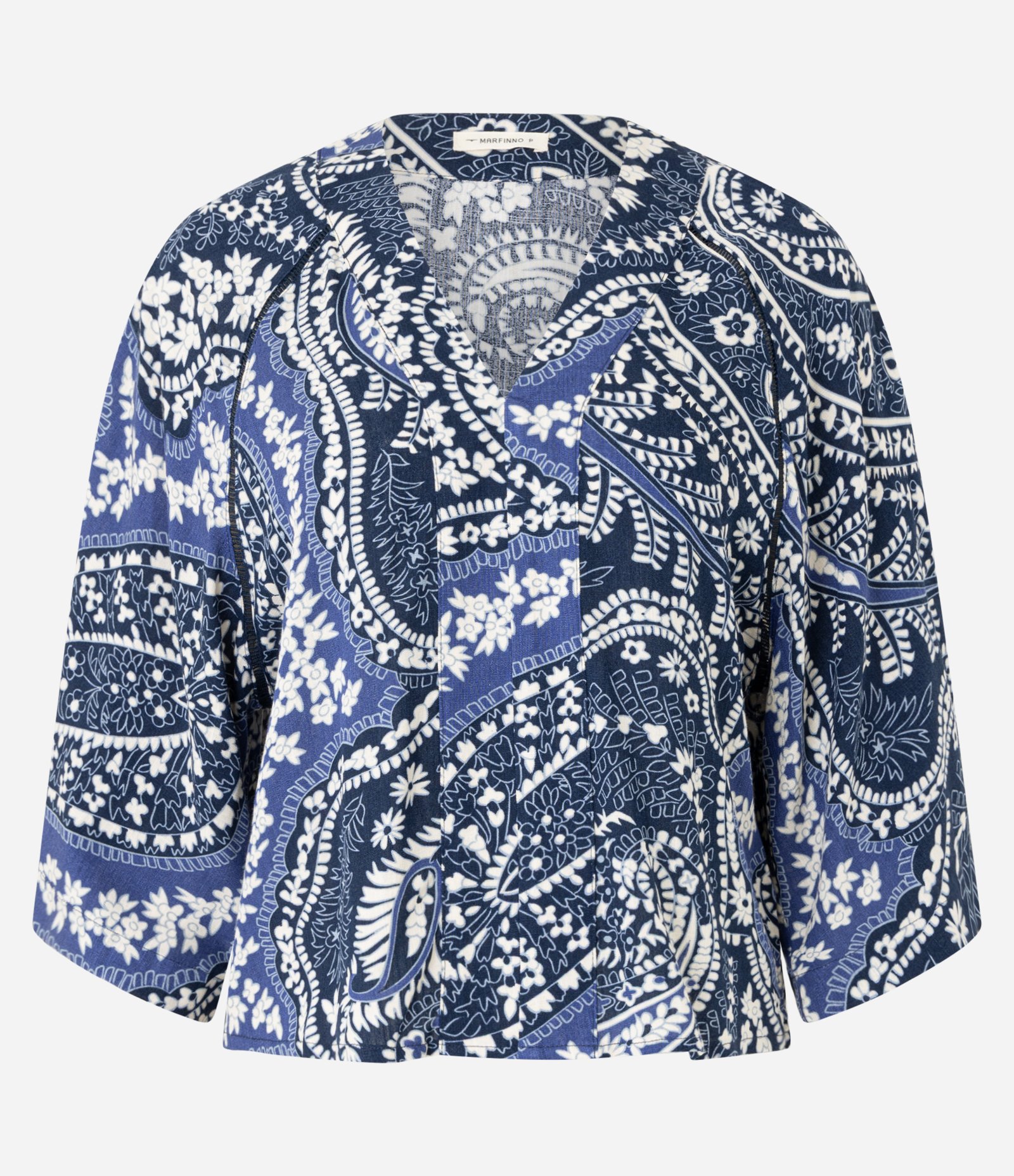 Blusa em Viscose com Gola V e Estampa Paisley Floral Azul 5