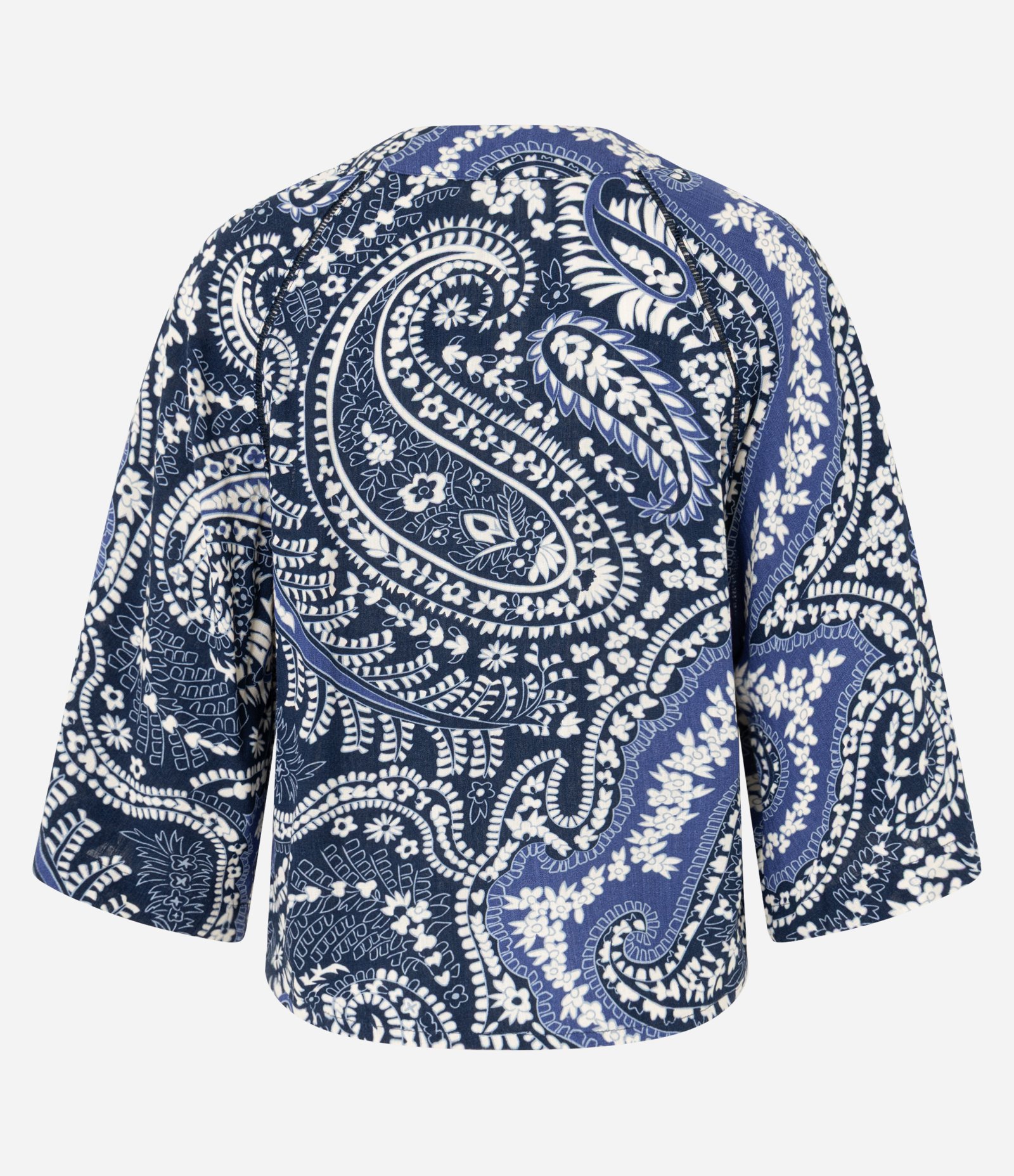 Blusa em Viscose com Gola V e Estampa Paisley Floral Azul 6