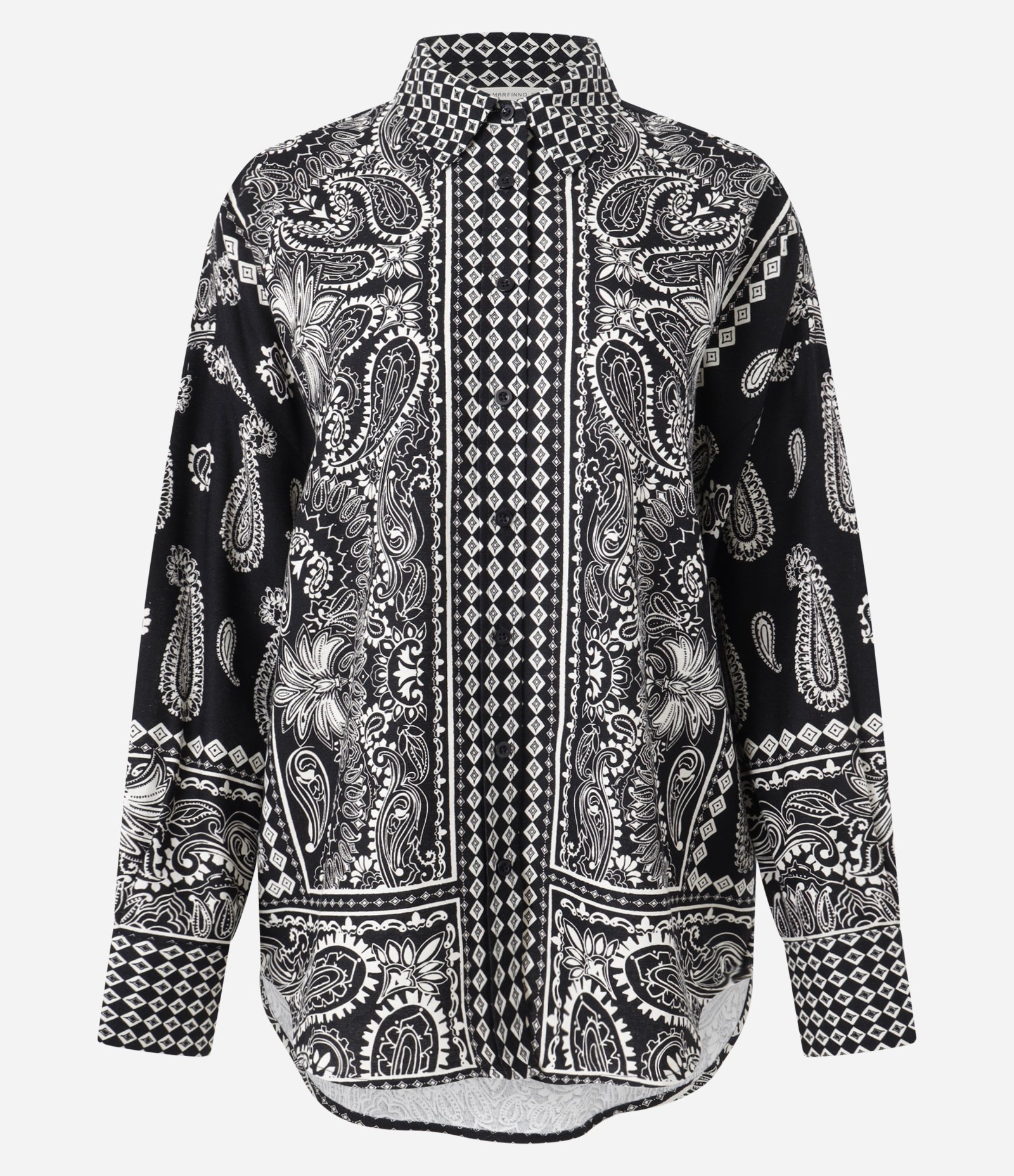 Camisa Boho em Viscolinho com Estampa Paisley Preto 7