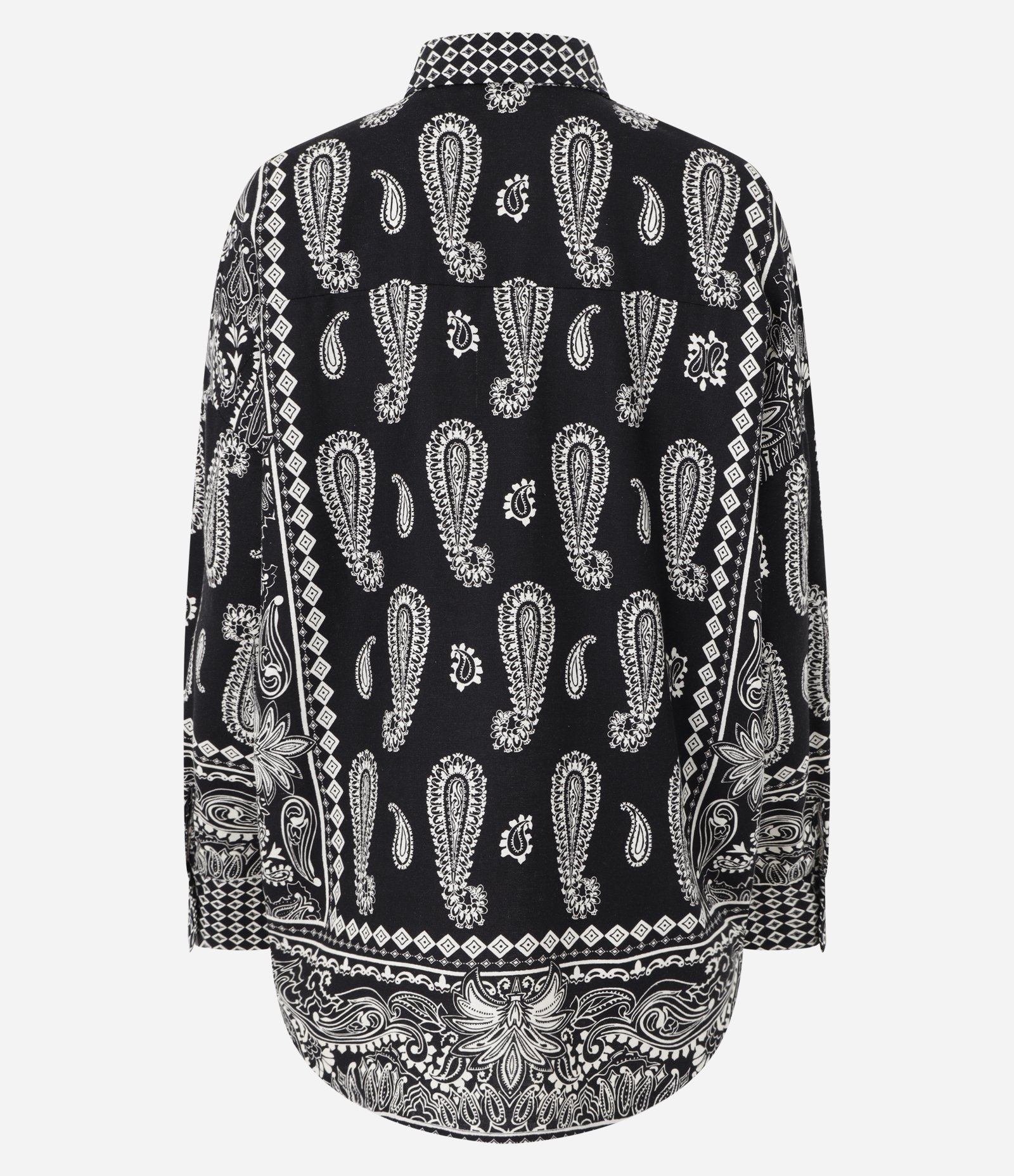 Camisa Boho em Viscolinho com Estampa Paisley Preto 9