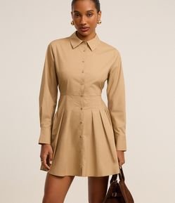 Vestido Chemise Curto com Pregas Frontais