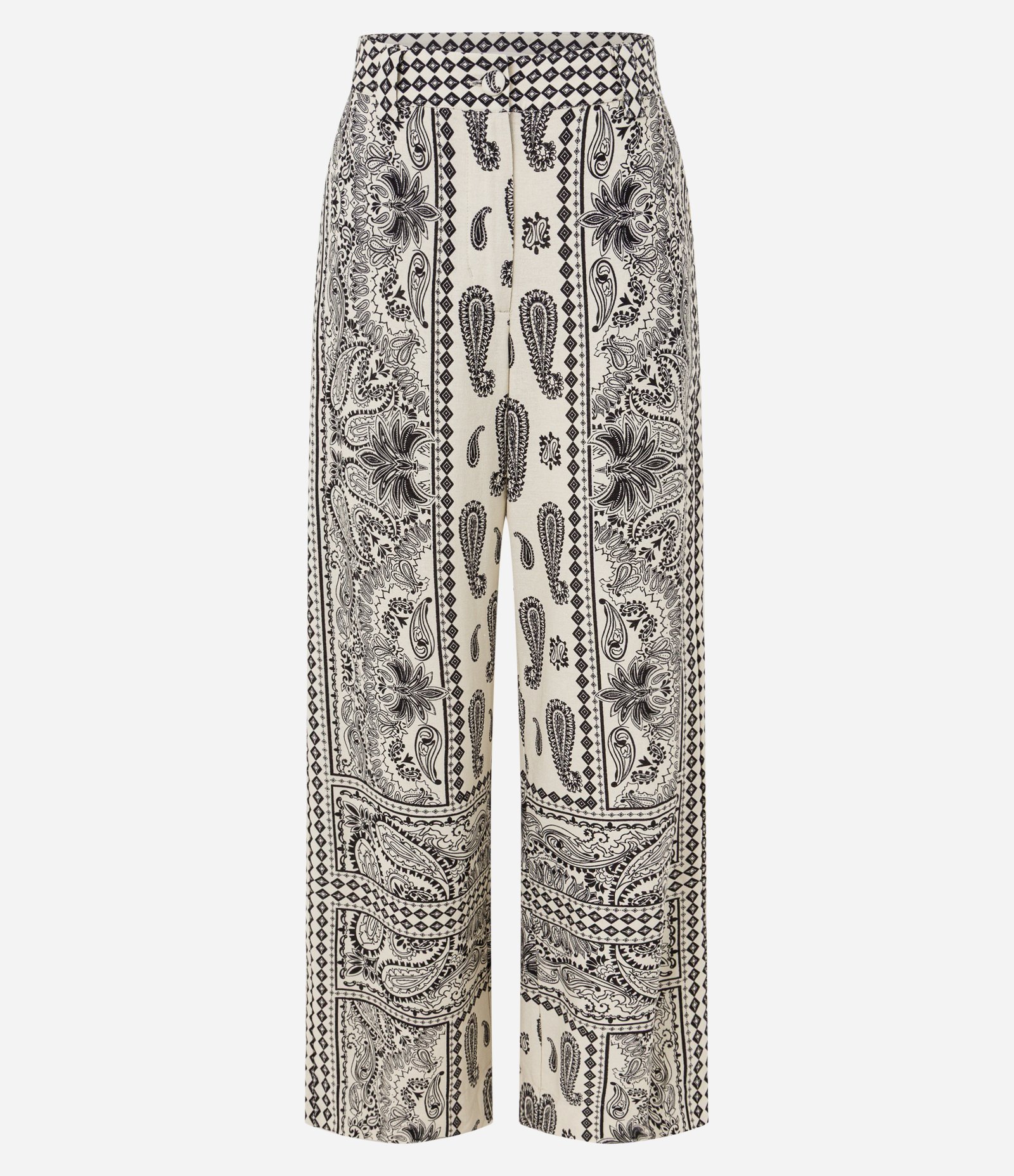 Calça Boho Wide Leg em Viscolinho com Estampa Paisley Off White/Preto 5