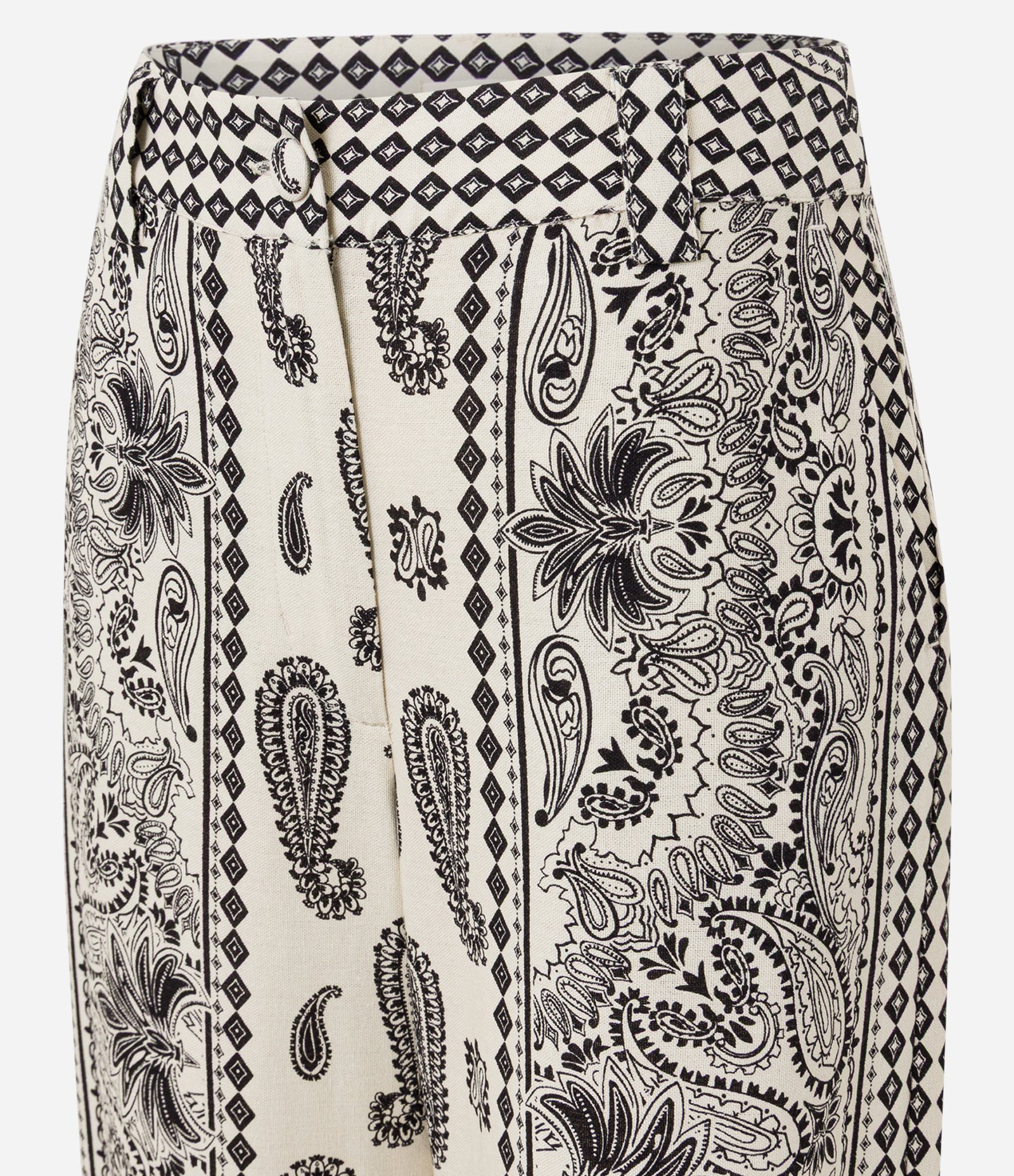 Calça Boho Wide Leg em Viscolinho com Estampa Paisley Off White/Preto 6