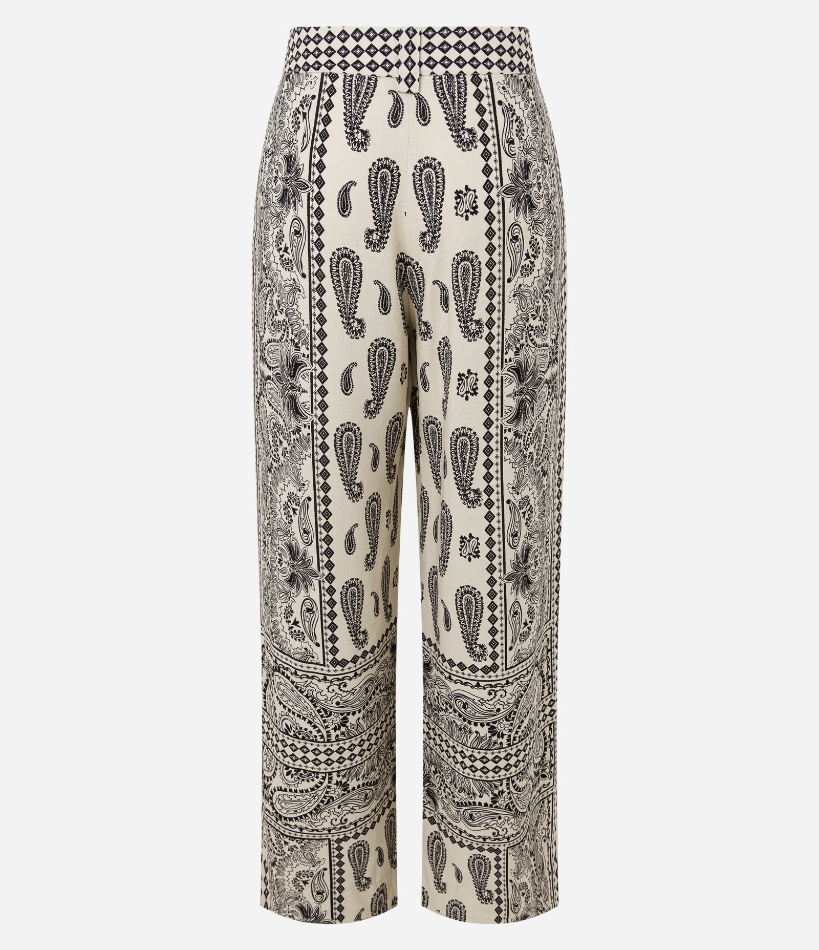Calça Boho Wide Leg em Viscolinho com Estampa Paisley Off White/Preto 7