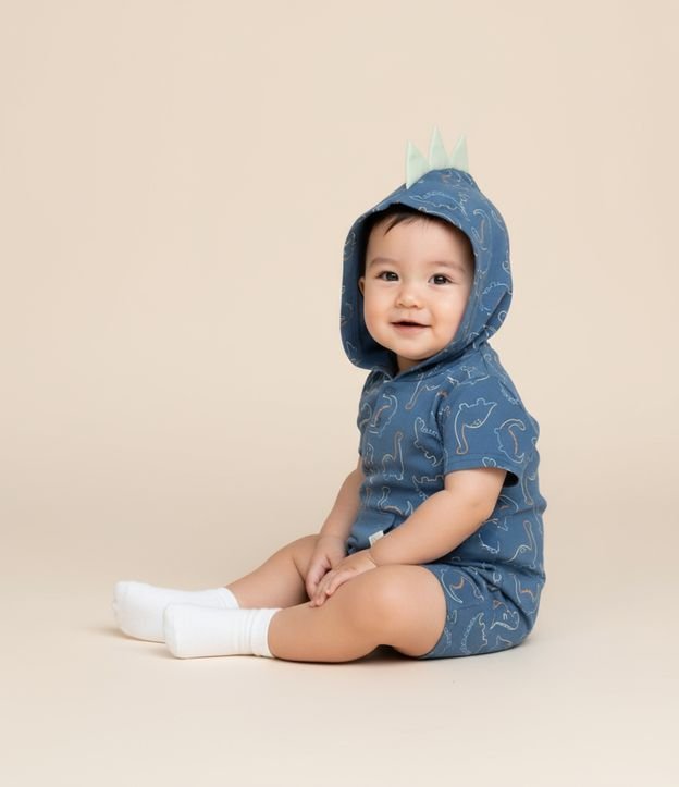 Macaquinho Infantil em Suedine com Estampa de Dinossauro - Tam 3 a 18 Meses