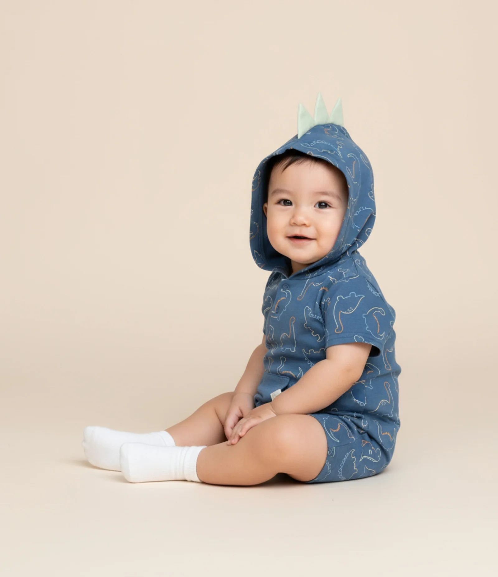 Macaquinho Infantil em Suedine com Estampa de Dinossauro - Tam 3 a 18 Meses Azul 1
