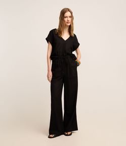 Calça Wide Leg Cintura Alta em Viscolinho com Amarração