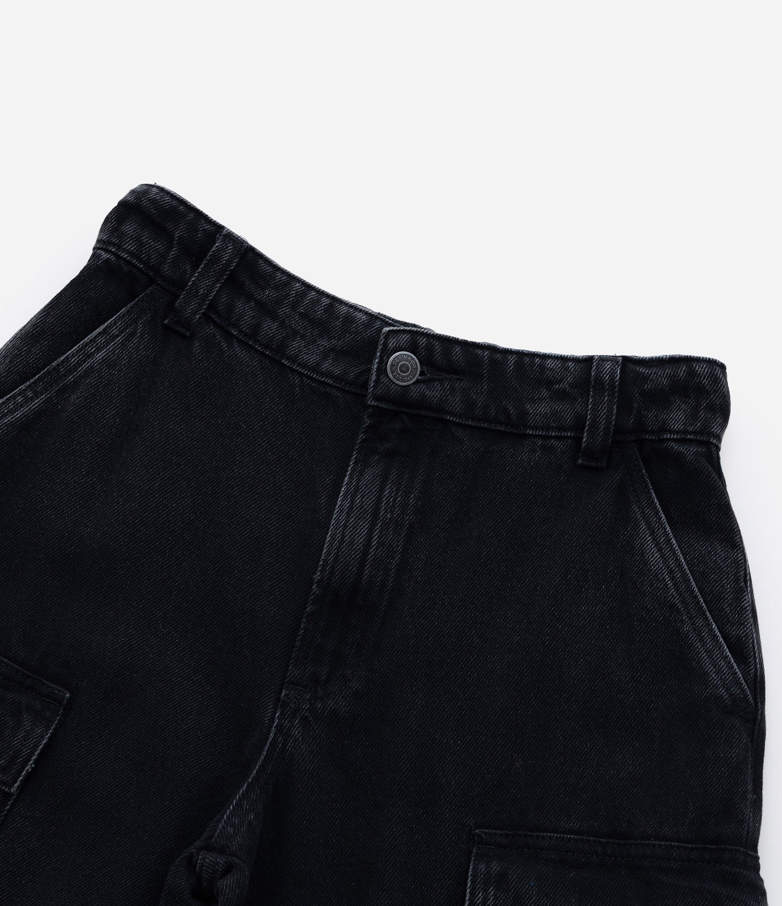 Calça Wide Leg Infantil em Sarja com Bolsos Cargo - Tam 5 a 14 Anos Preto 5