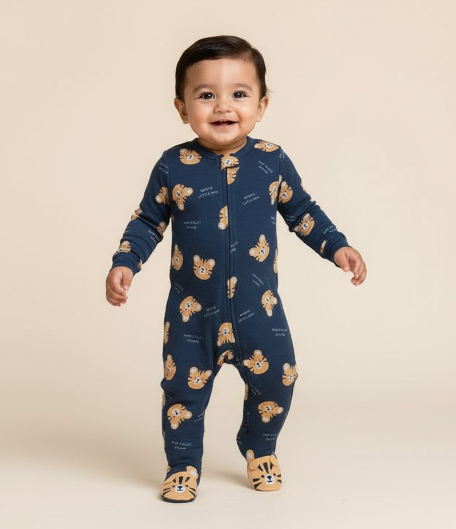 Macacão Infantil em Suedine com Estampa Tigre - Tam RN a 24 meses Azul 1