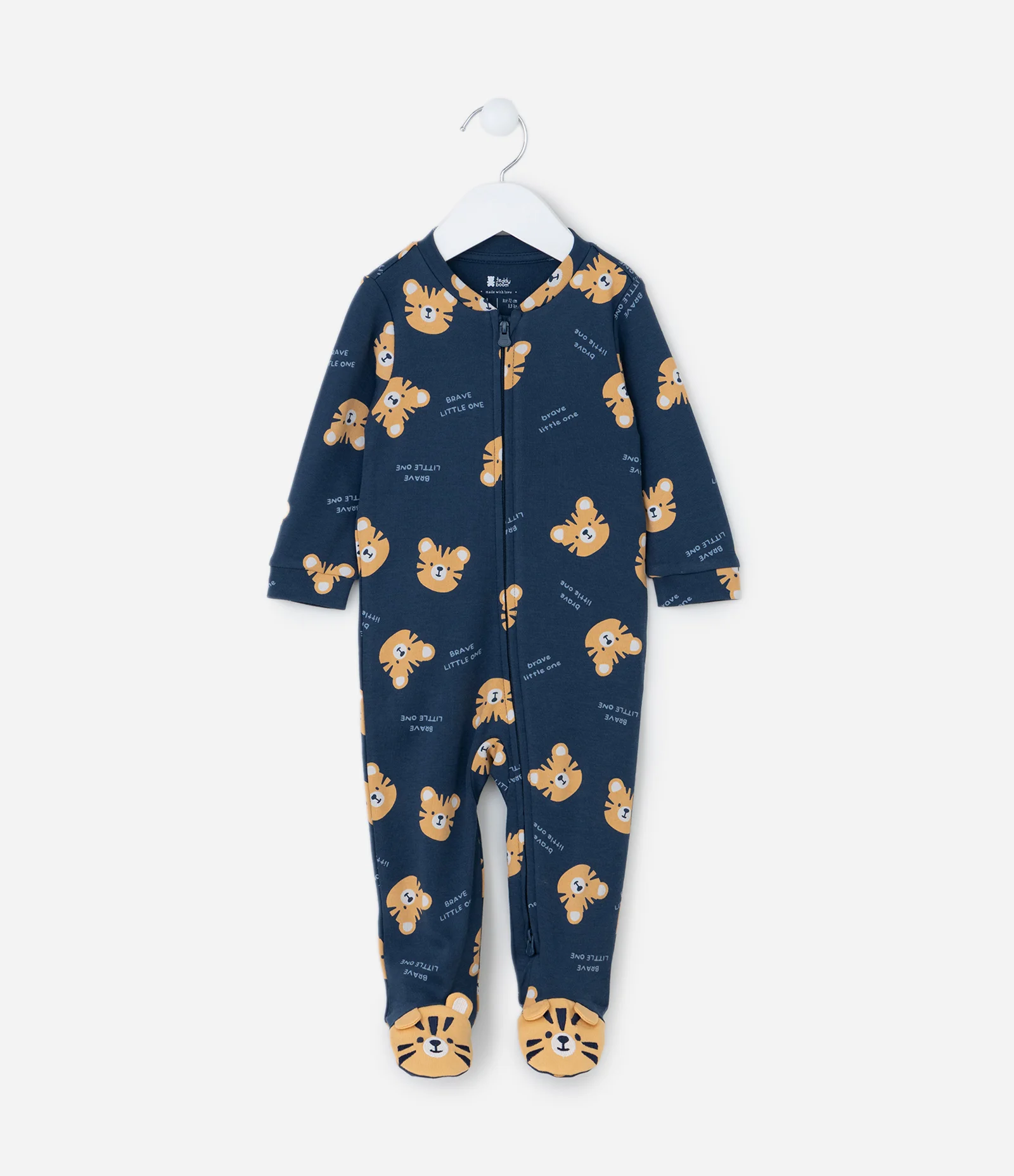 Macacão Infantil em Suedine com Estampa Tigre - Tam RN a 24 meses Azul 2