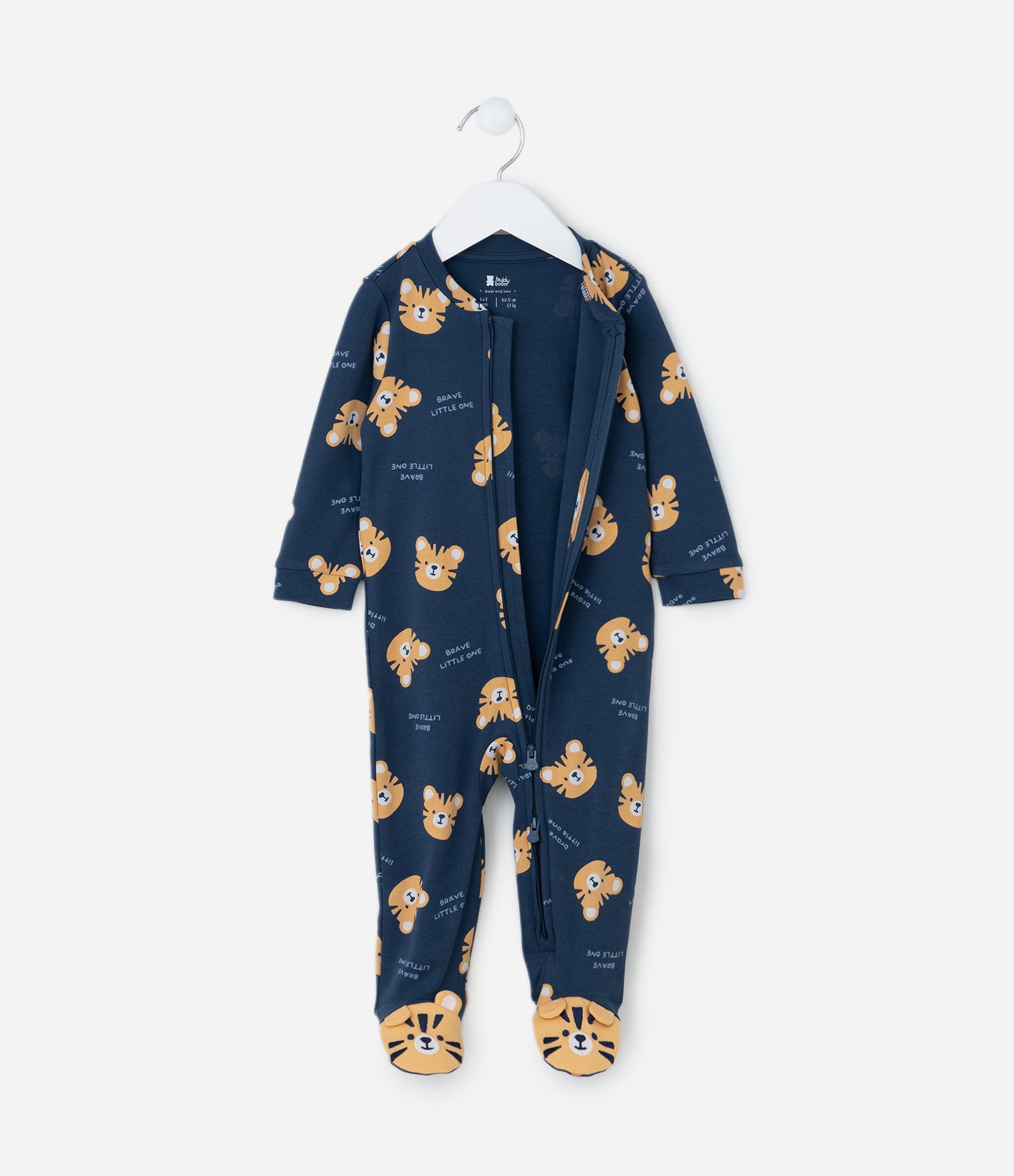 Macacão Infantil em Suedine com Estampa Tigre - Tam RN a 24 meses Azul 3