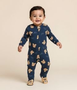 Macacão Infantil em Suedine com Estampa Tigre - Tam RN a 24 meses
