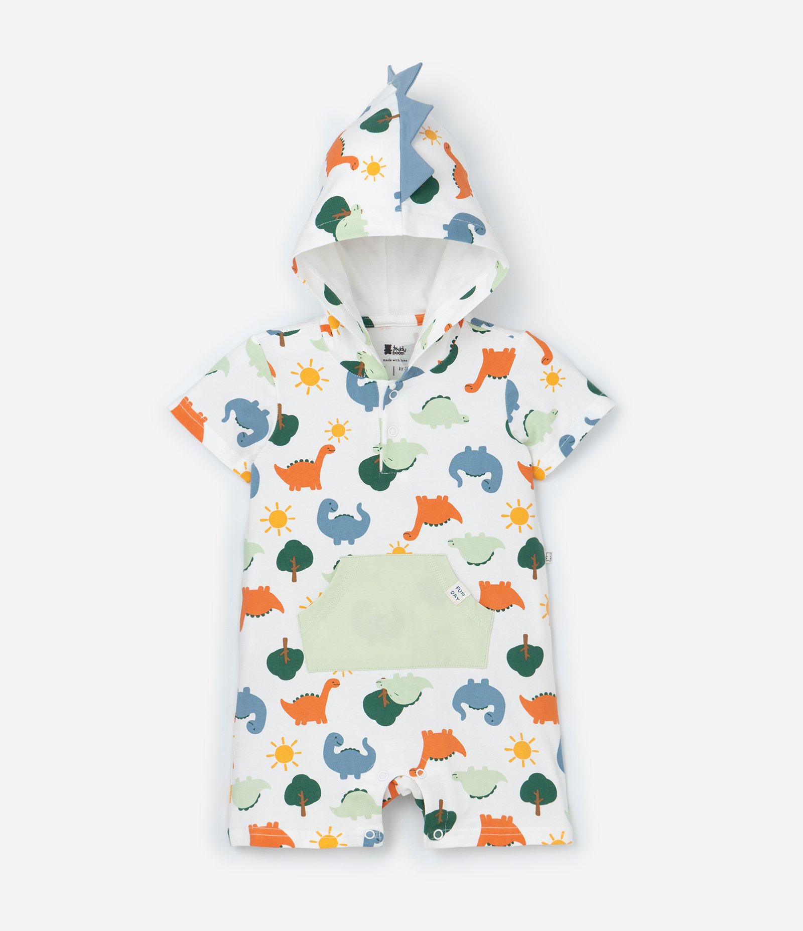 Macacão Infantil com Estampa de Dinossauro - Tam 3 a 18 meses Branco 3