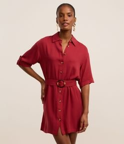 Vestido Curto em Viscose com Faixa Afivelada na Cintura