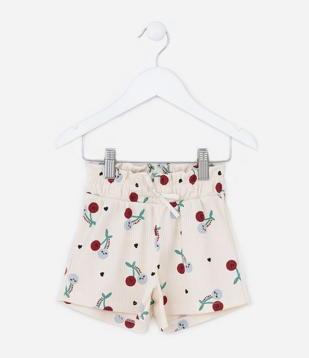 Short Infantil Canelado com Estampa Cerejinhas - Tam 1 a 6 Anos