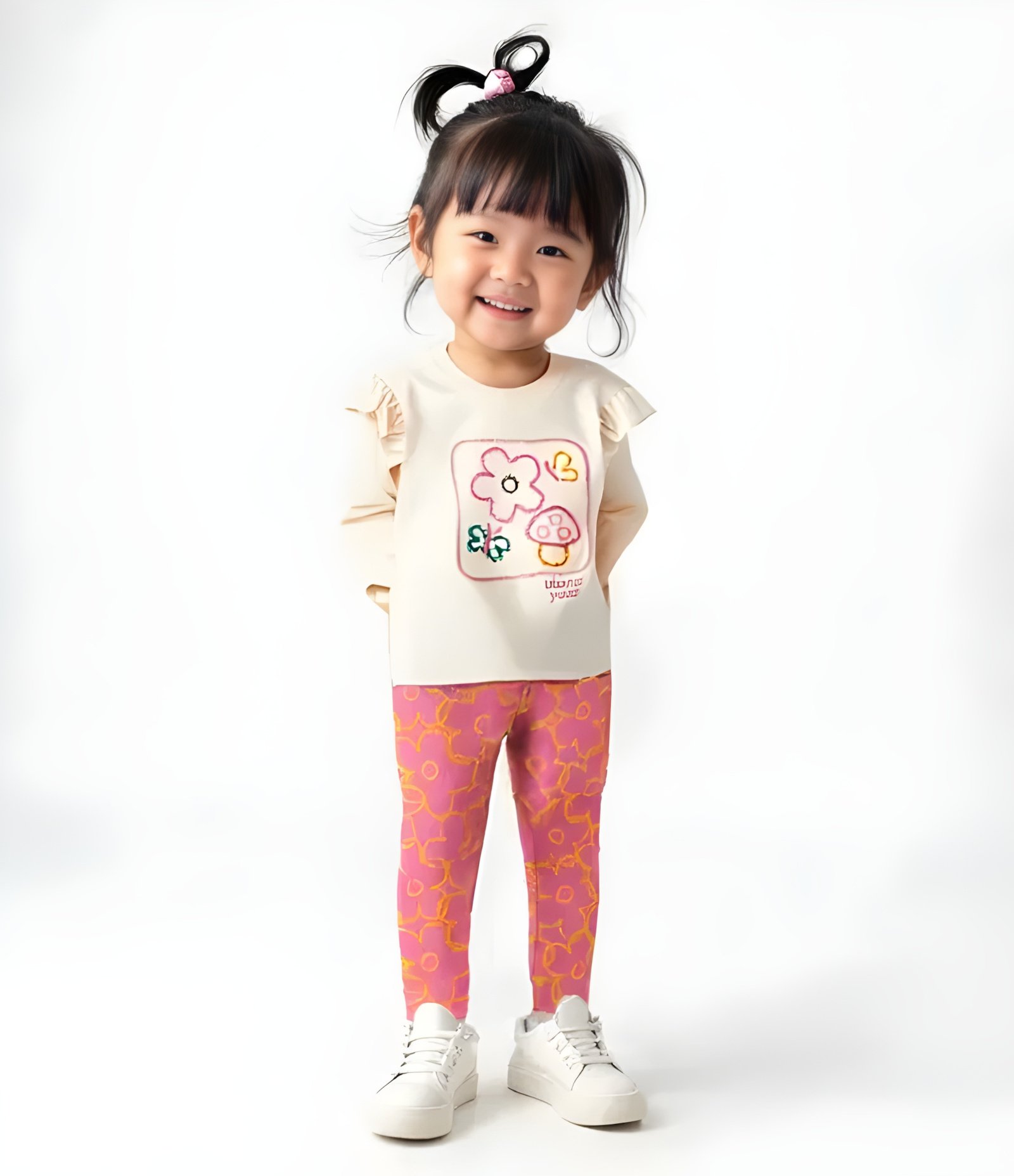 Calça Legging Infantil Canelada com Estampa Flores - Tam 1 a 6 Anos Rosa 1