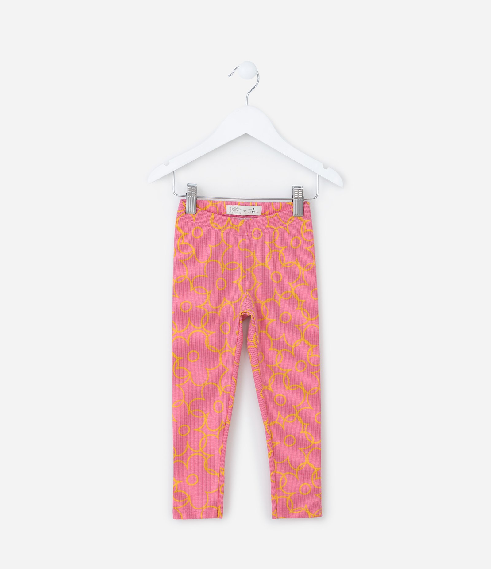 Calça Legging Infantil Canelada com Estampa Flores - Tam 1 a 6 Anos Rosa 2