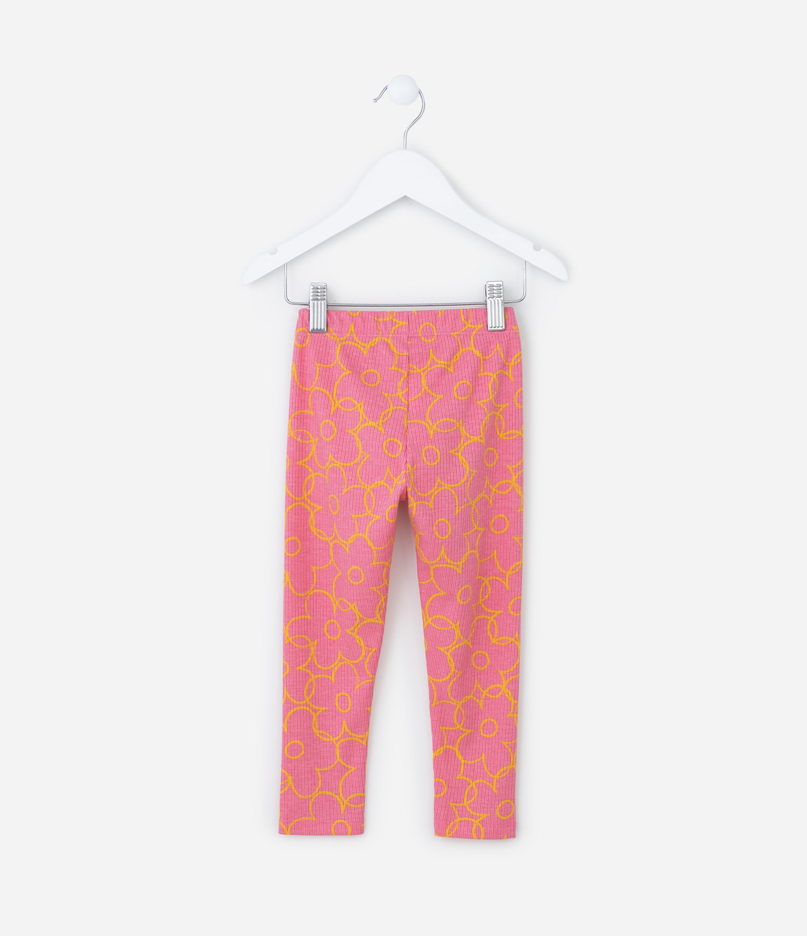 Calça Legging Infantil Canelada com Estampa Flores - Tam 1 a 6 Anos Rosa 3