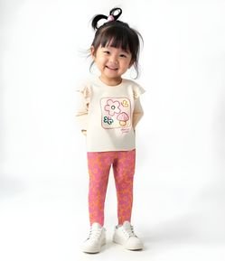 Calça Legging Infantil Canelada com Estampa Flores - Tam 1 a 6 Anos