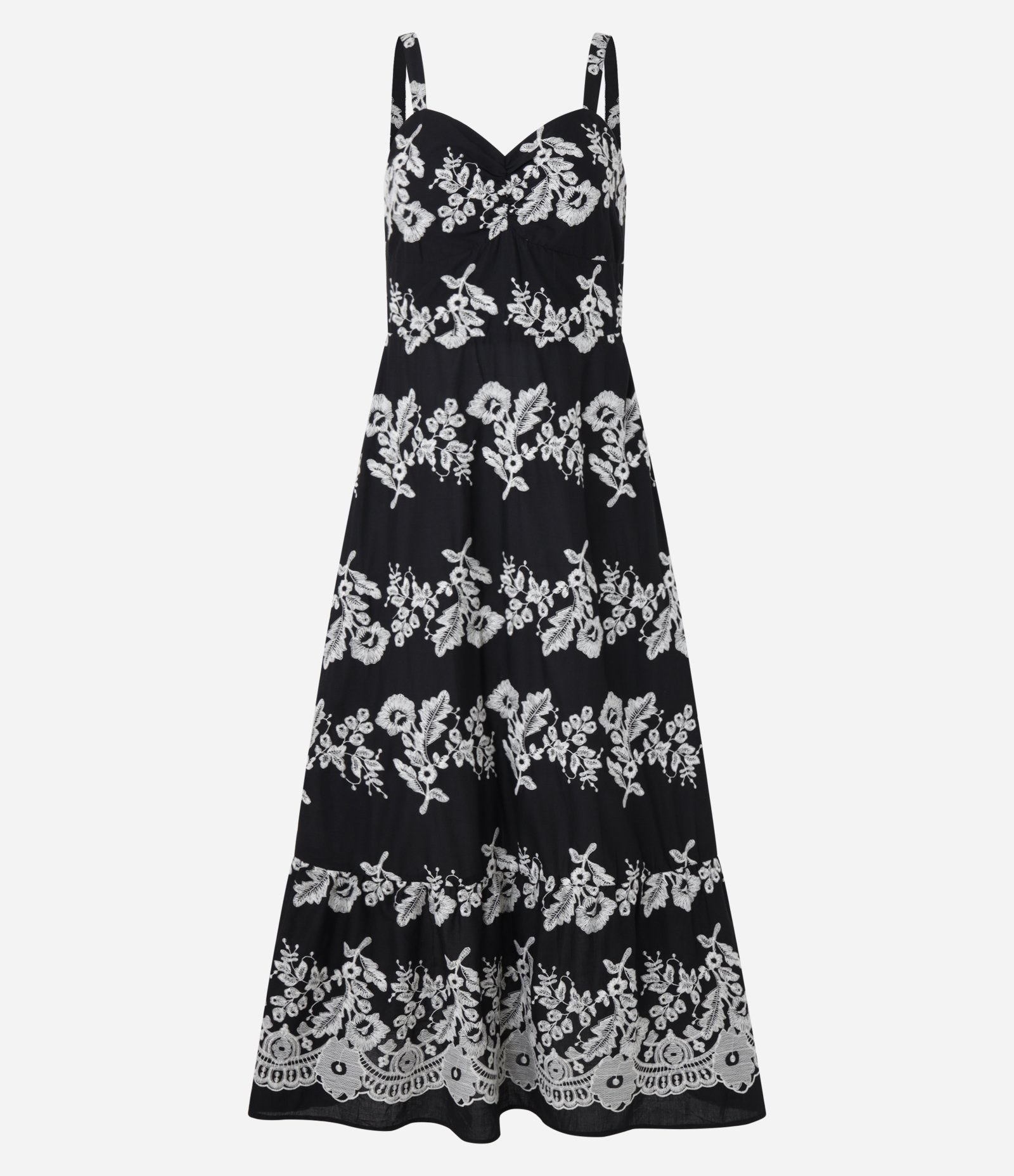 Vestido Evasê Midi em Voal com Bordado Floral de Renda Preto 8