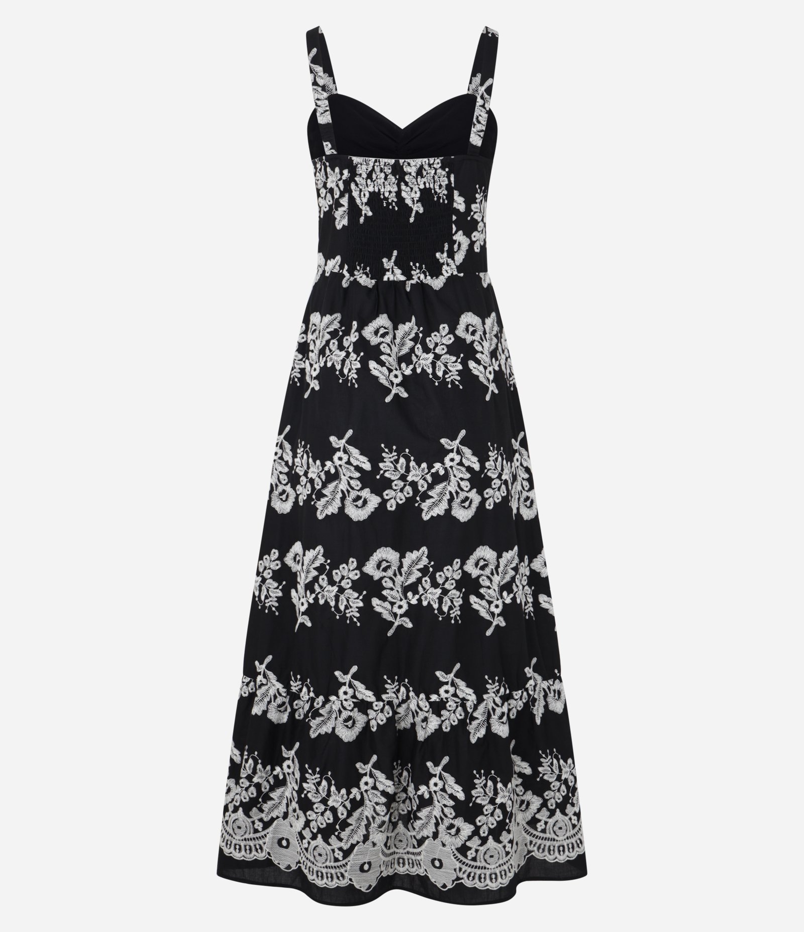 Vestido Evasê Midi em Voal com Bordado Floral de Renda Preto 10