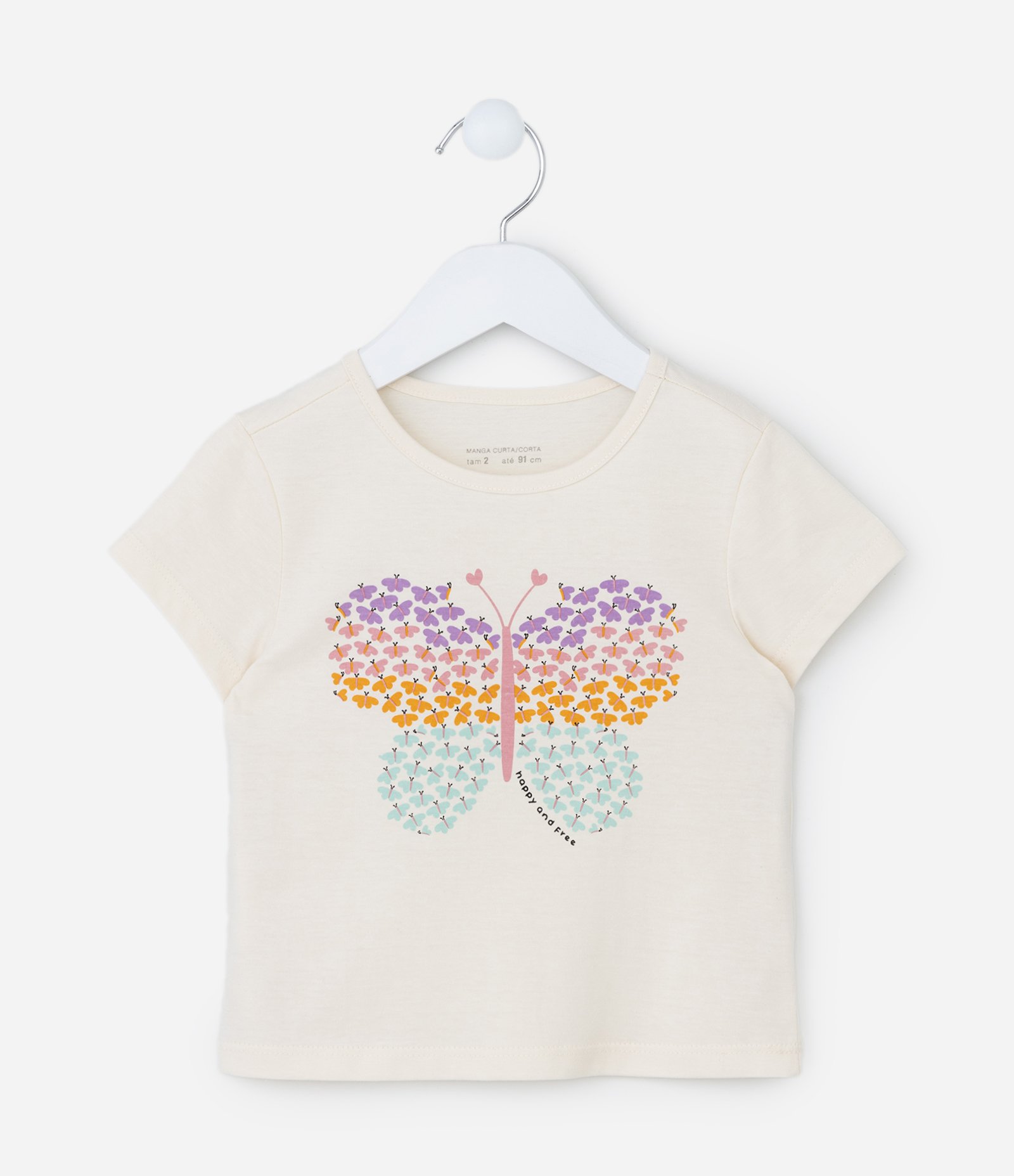 Blusa Infantil com Estampa de Borboletinha - Tam 1 a 6 Anos Bege 1