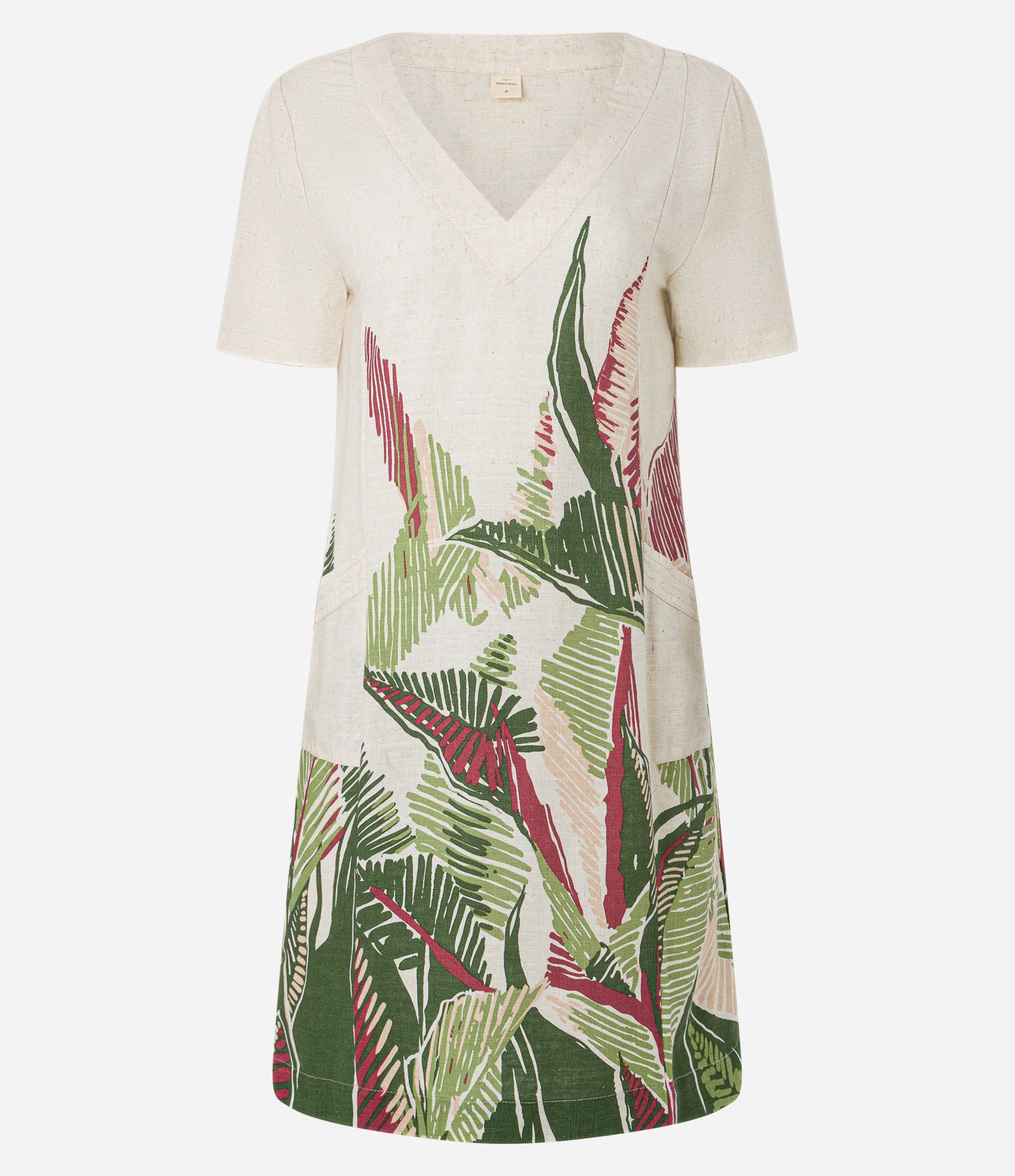 Vestido T-Shirt Curto em Viscolinho com Estampa Folhagem Multicores 5