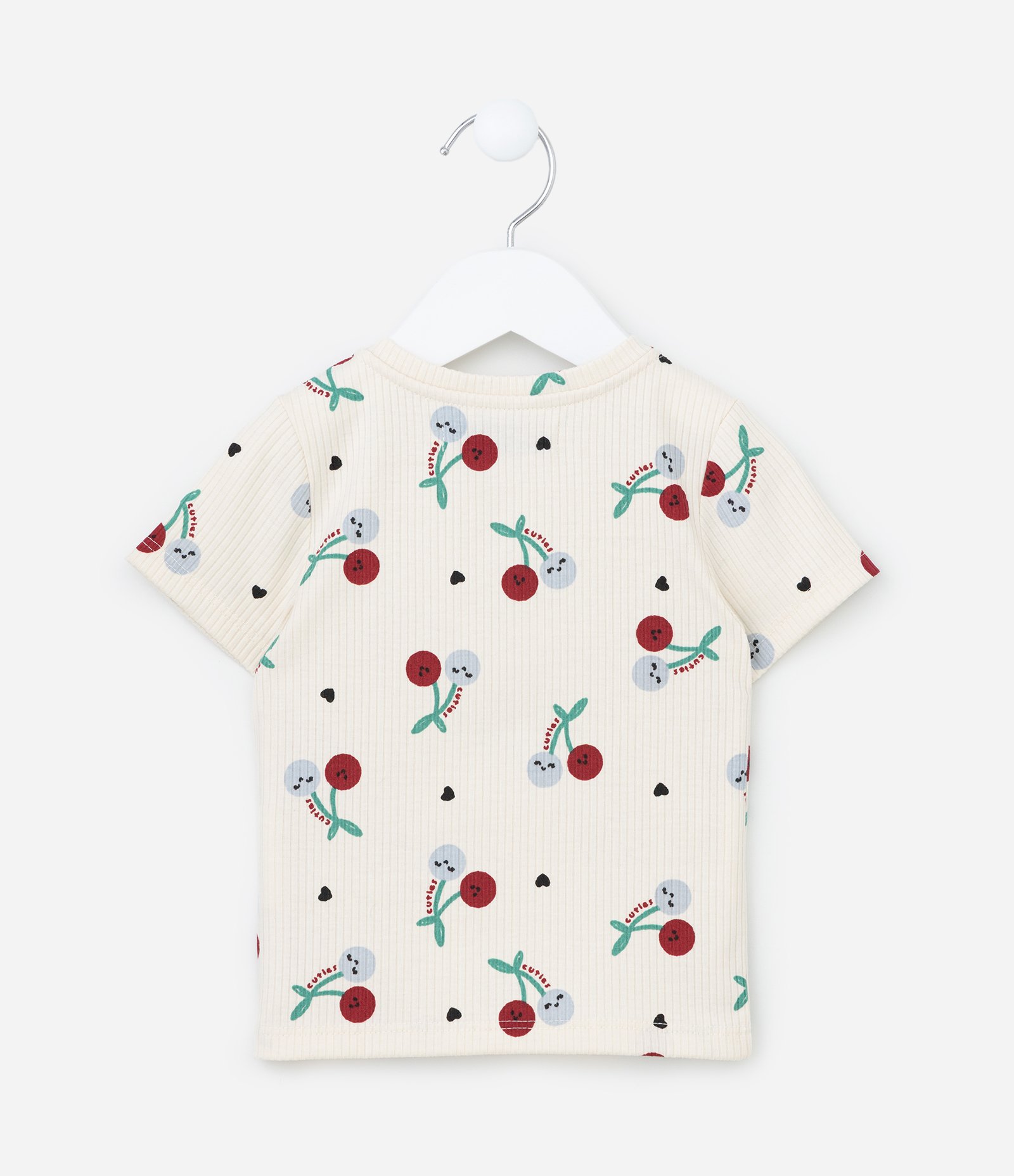 Blusa Infantil Canelada com Estampa Cerejinhas - Tam 1 a 6 Anos Bege 2
