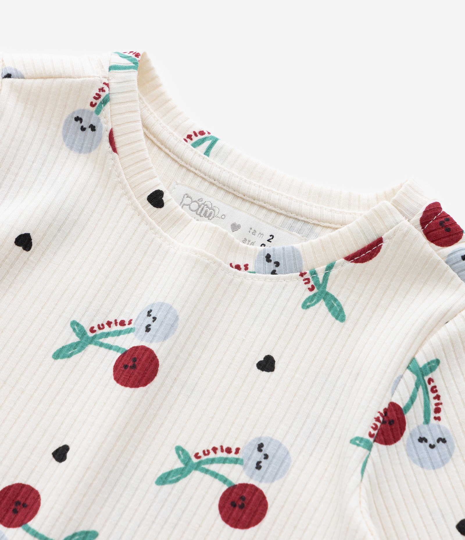 Blusa Infantil Canelada com Estampa Cerejinhas - Tam 1 a 6 Anos Bege 4