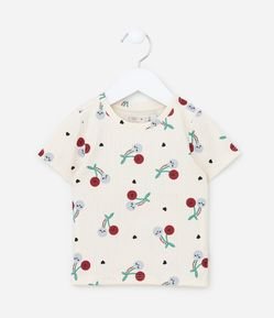 Blusa Infantil Canelada com Estampa Cerejinhas - Tam 1 a 6 Anos