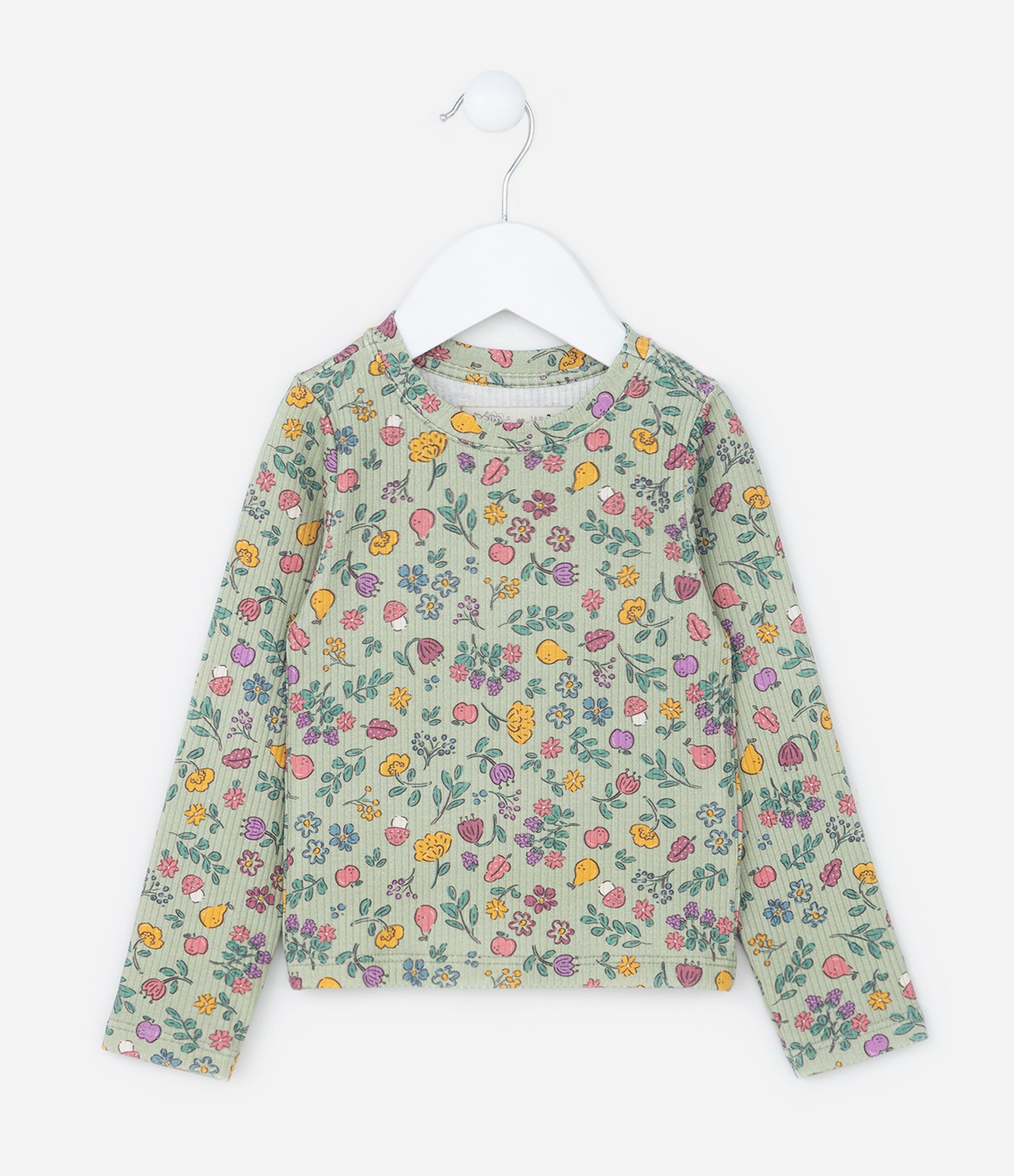 Blusa Infantil Canelada com Estampa Floral - Tam 1 a 6 Anos Multicores 1