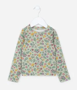 Blusa Infantil Canelada com Estampa Floral - Tam 1 a 6 Anos