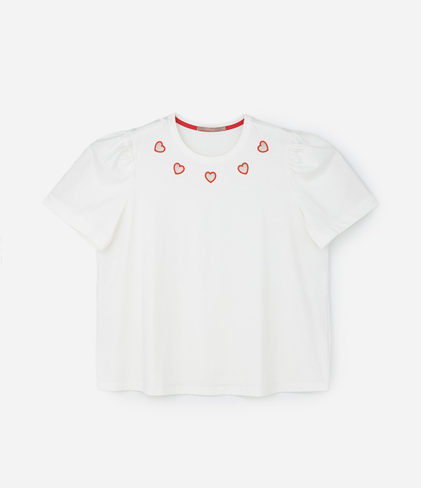 Camiseta T-shirt com Bordado de Corações Curve & Plus Size Branco 3