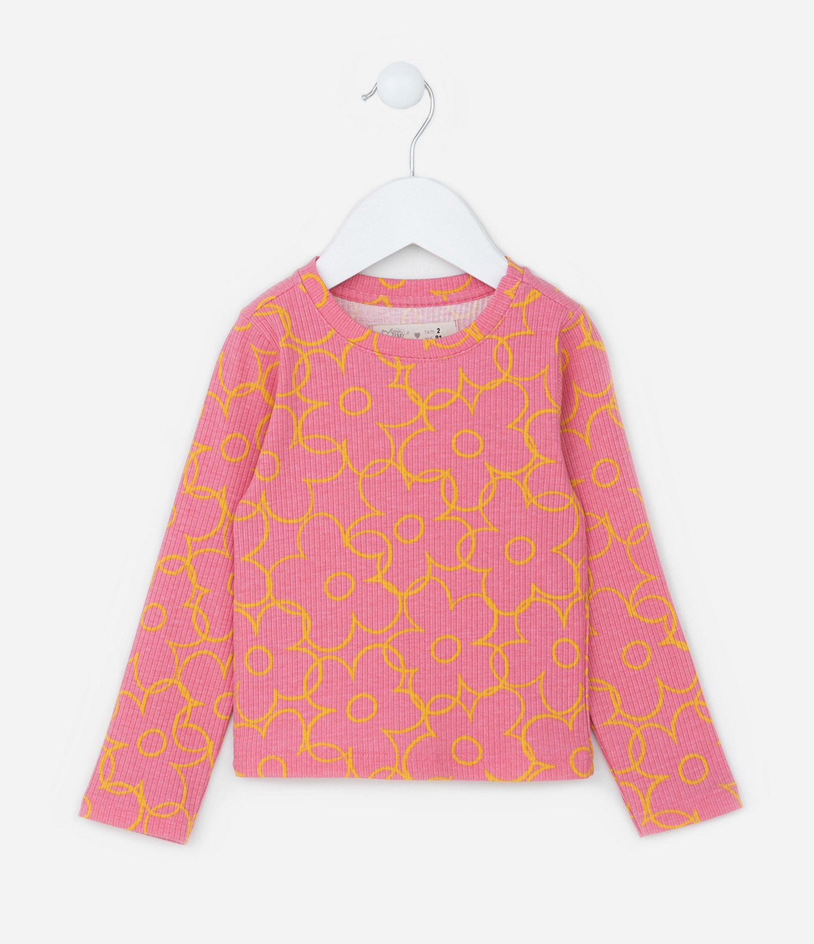 Blusa Infantil Canelada com Estampa Floral - Tam 1 a 6 Anos Rosa 1