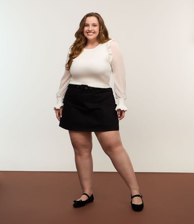 Short Saia em Sarja com Cinto Curve & Plus Size