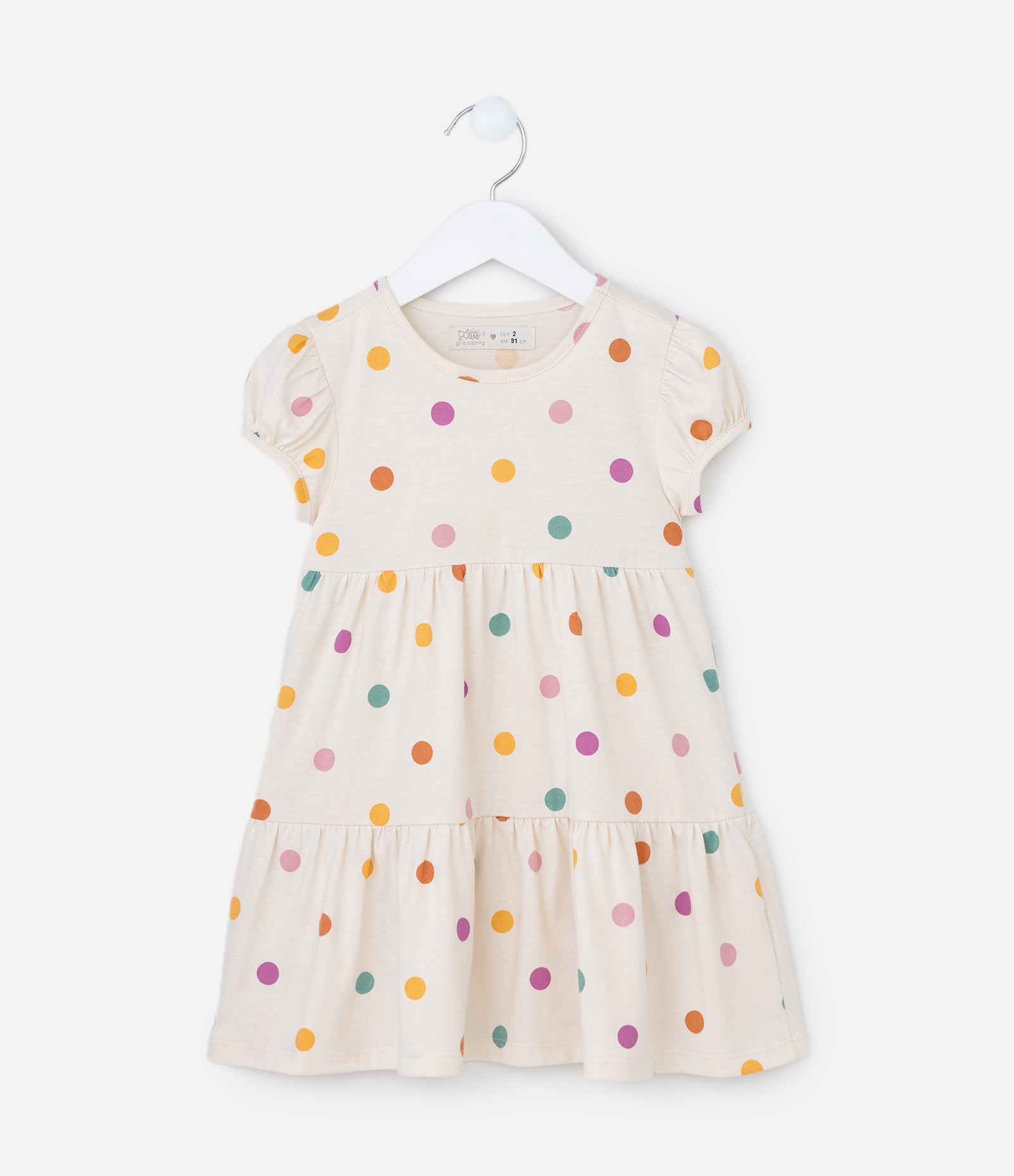 Vestido Marias Infantil com Estampa Poá - Tam 1 a 6 Anos Bege 1