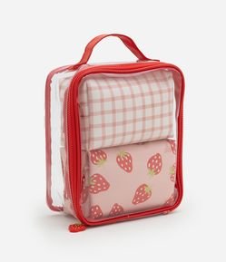 Kit 03 Nécessaires em Pu com Estampa Xadrez e Morango