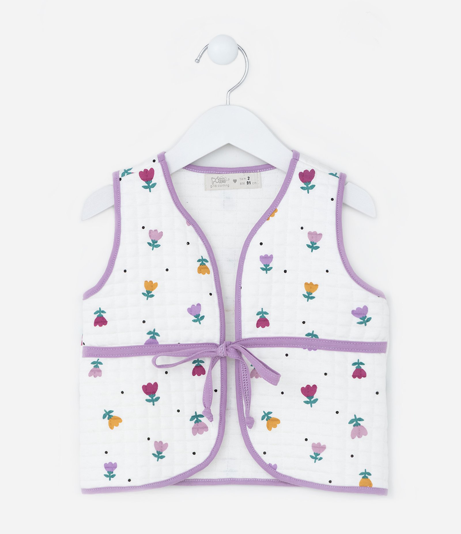 Colete Infantil com Textura Matelasse e Viés Contrastante - Tam 1 a 6 Anos Branco/Lilás 1