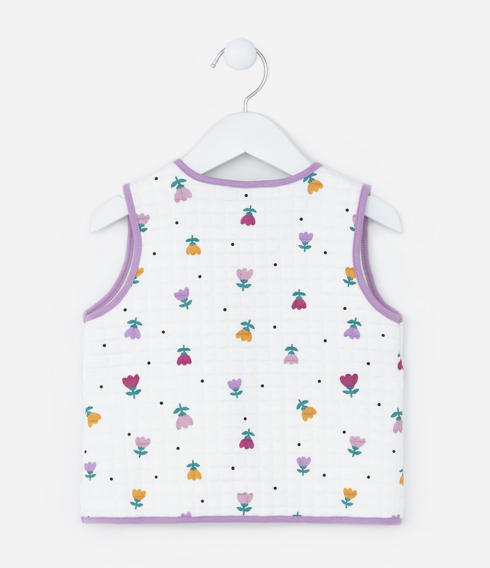 Colete Infantil com Textura Matelasse e Viés Contrastante - Tam 1 a 6 Anos Branco/Lilás 2