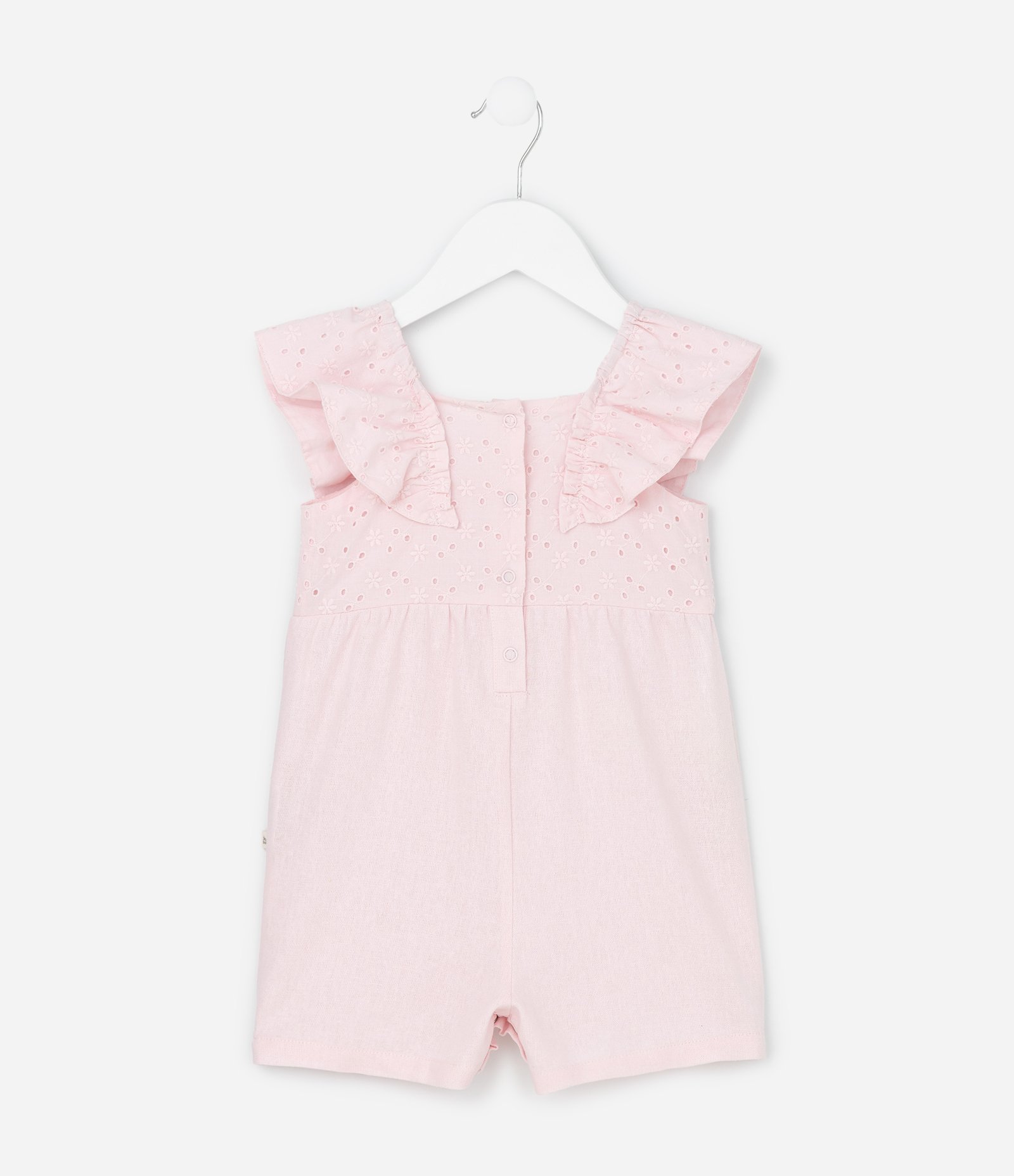 Macaquinho em Tricoline com Babado Broderie e Faixa de Cabelo - Tam 0 a 18 Meses Rosa 4