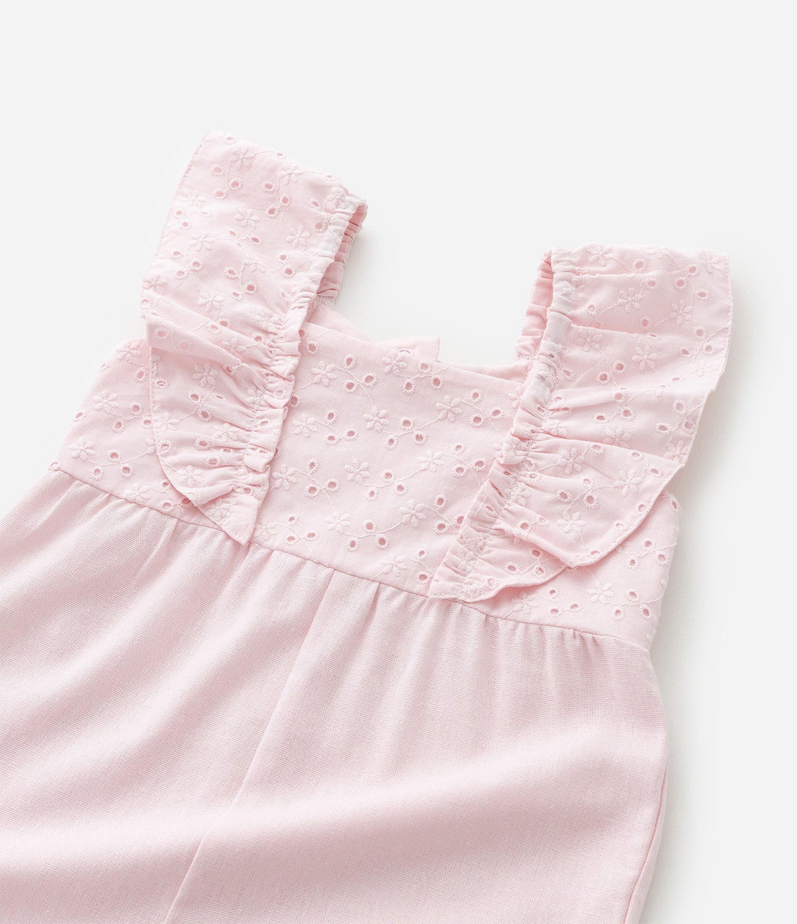 Macaquinho em Tricoline com Babado Broderie e Faixa de Cabelo - Tam 0 a 18 Meses Rosa 7