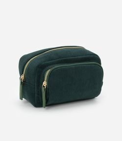 Necessaire Retangular Grande em Veludo Cotelê com Bolsinho Frontal