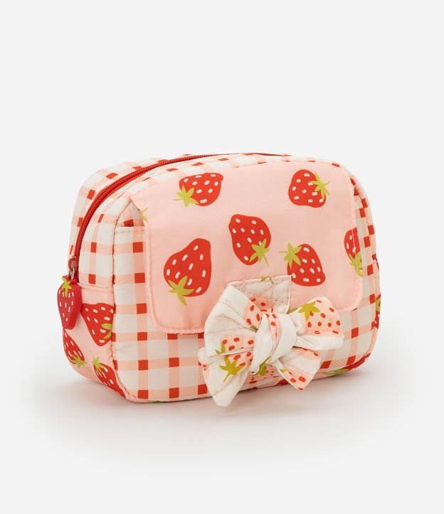 Nécessaire Média Retangular com Estampa Xadrex e Morangos