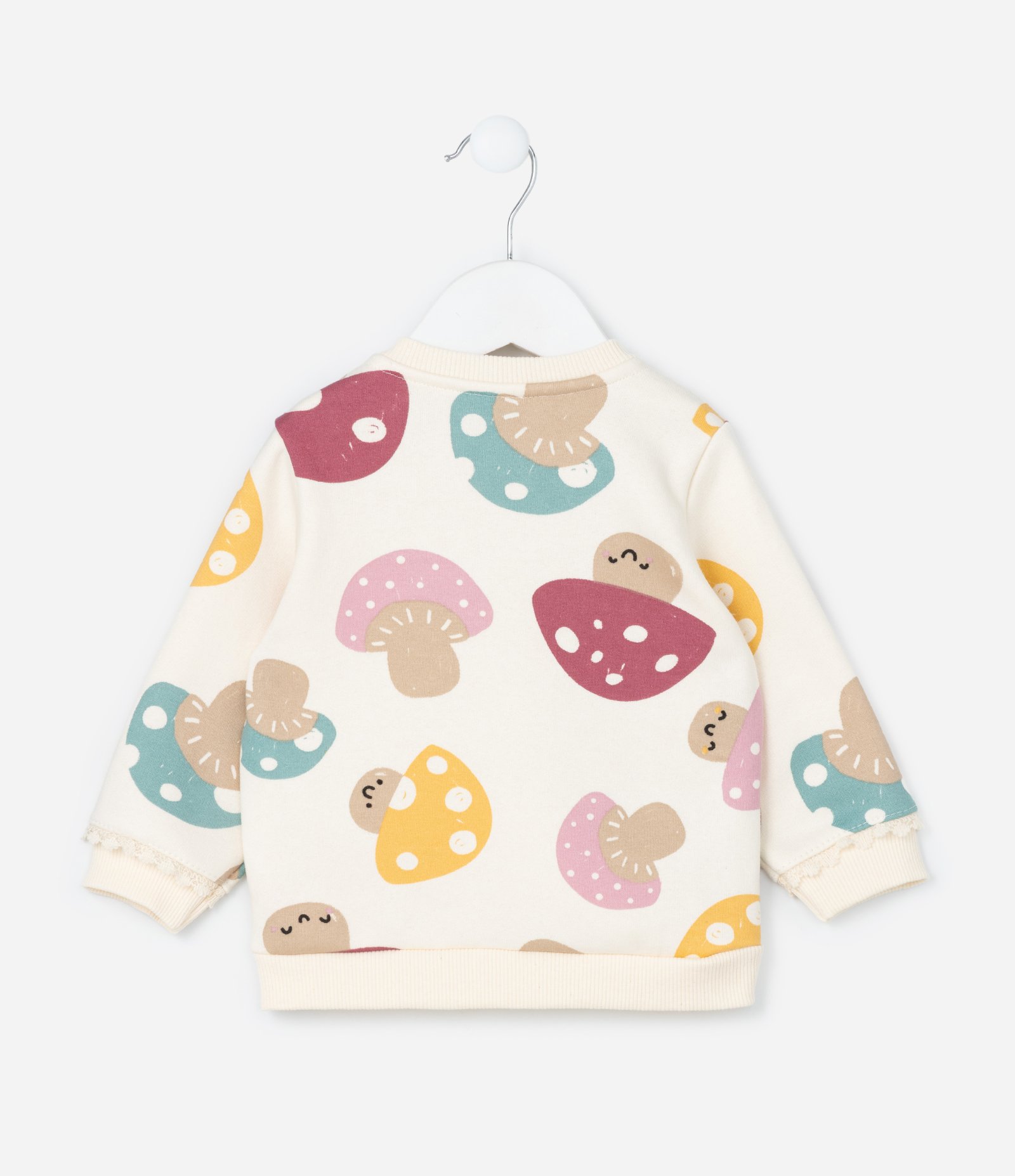 Casaco Infantil com Detalhes em Renda e Estampa Cogumelos - Tam 0 a 18 meses Bege 2