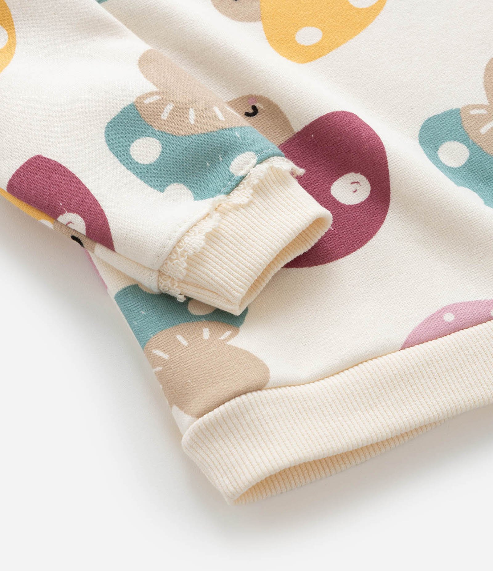 Casaco Infantil com Detalhes em Renda e Estampa Cogumelos - Tam 0 a 18 meses Bege 5