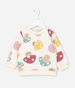 Casaco Infantil com Detalhes em Renda e Estampa Cogumelos - Tam 0 a 18 meses