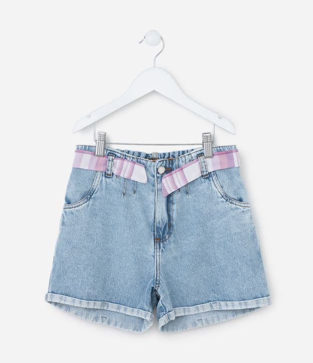 Short Infantil em Jeans com Cinto - Tam 5 a 14 Anos