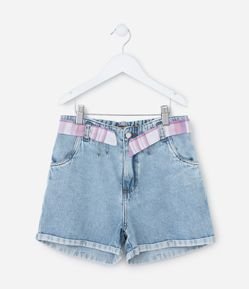 Short Infantil em Jeans com Cinto - Tam 5 a 14 Anos