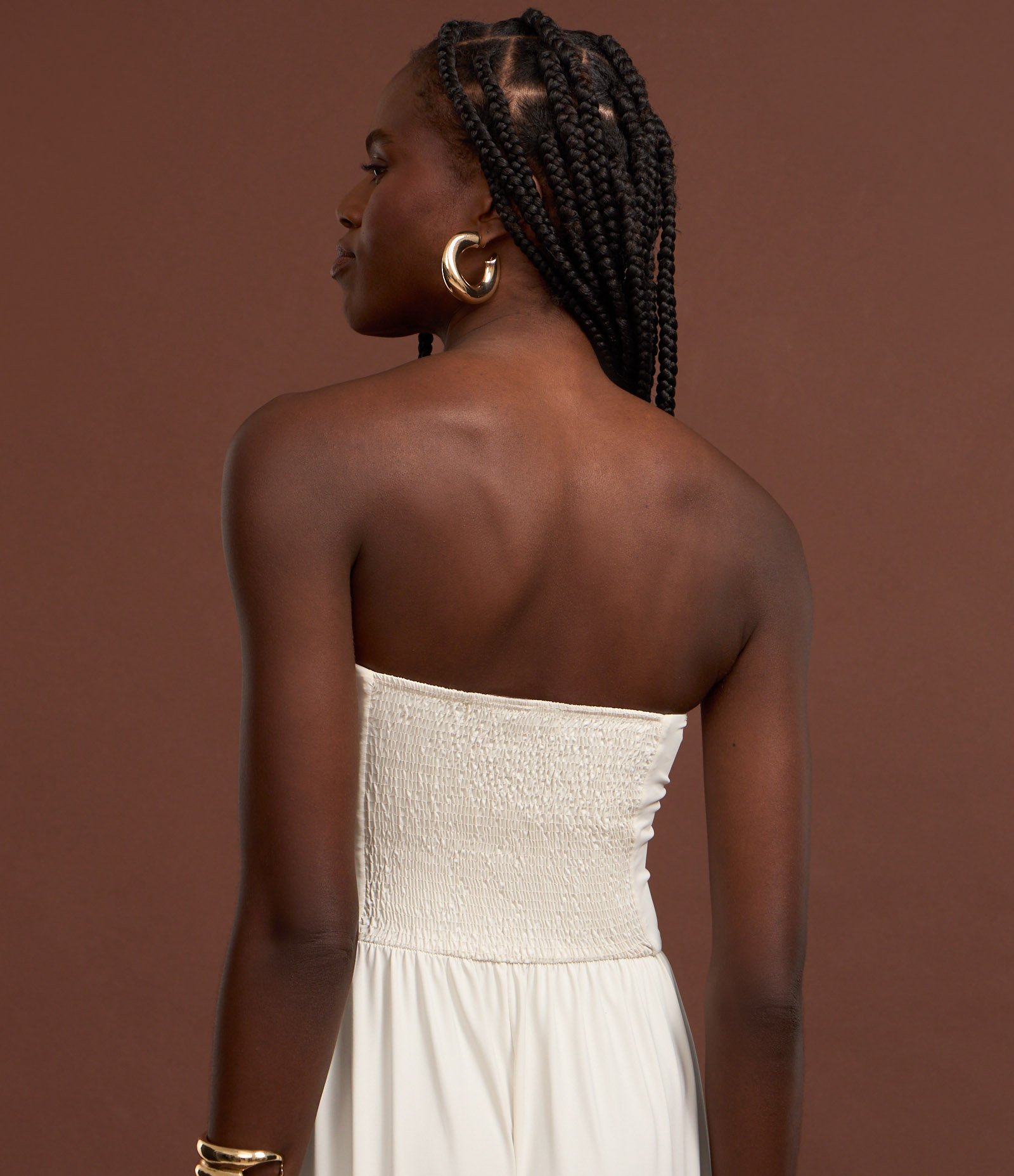 Vestido Long Midi em Microfibra com Lastex nas Costas Off White 6
